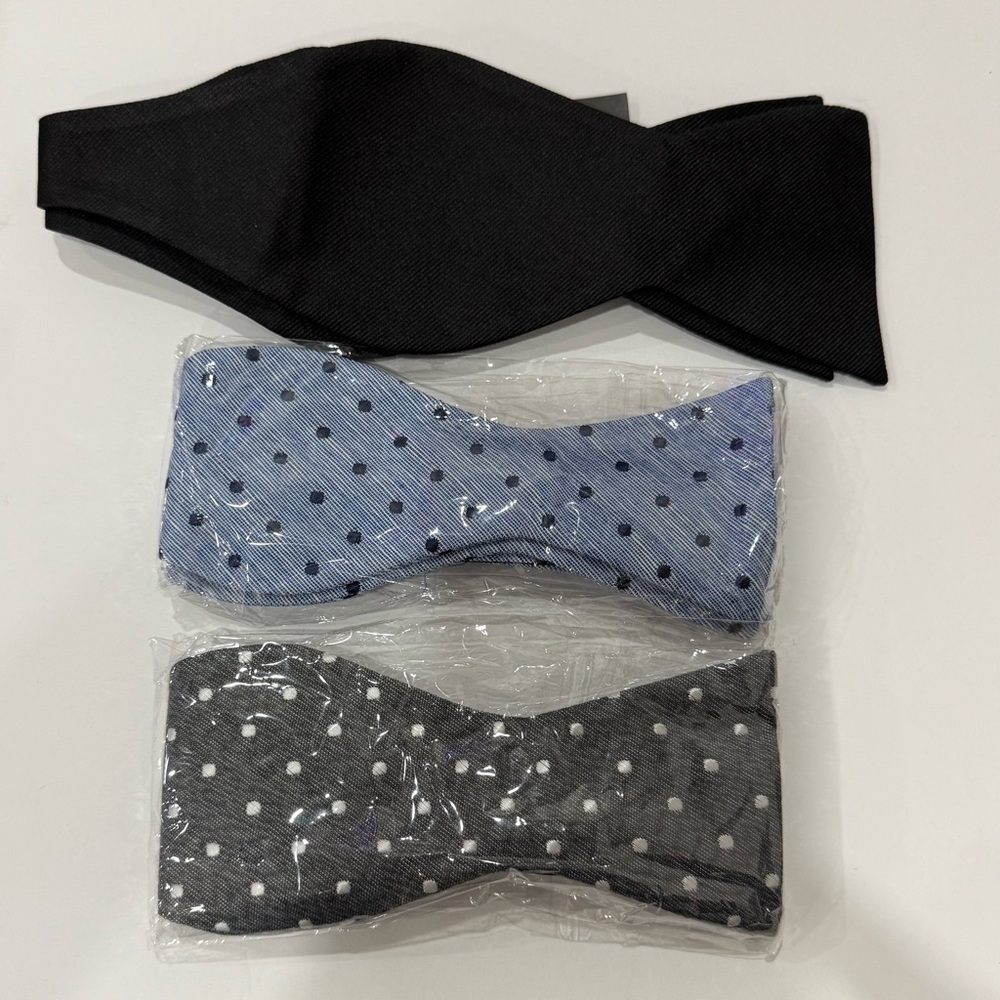 Set of Three Self-Tie Bow Ties - Black, Blue, & Gray NWT Formal Business Church